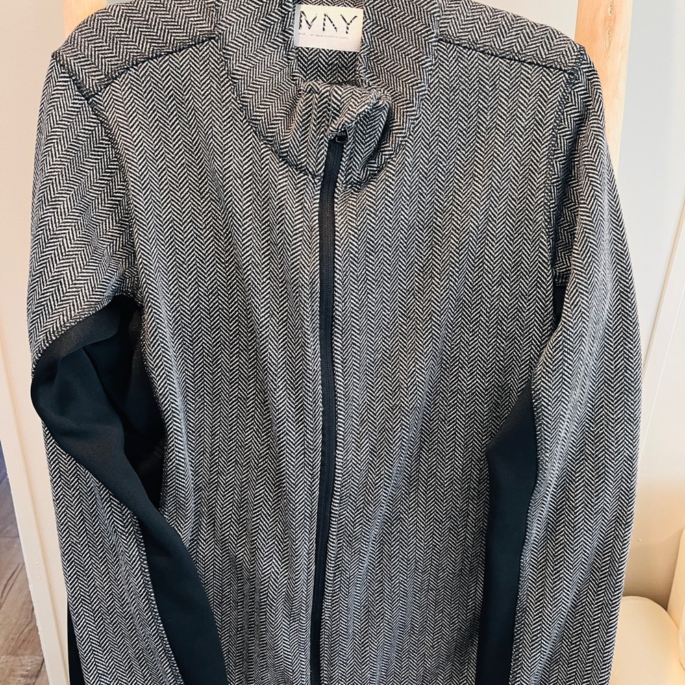Andrew Marc Black & White Herringbone Zip-Front Utility Jacket